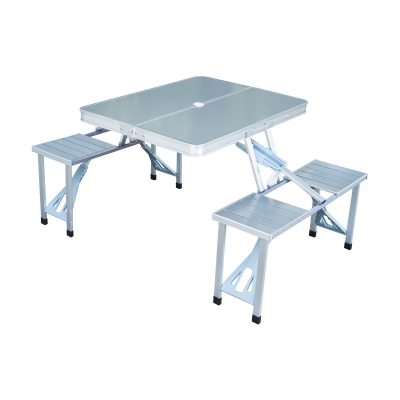 Outsunny Alu Campingtisch Klapptisch Picknicktisch Picknick-Koffer-Sitzgruppe Klapptisch-Gruppe mit 4 Sitzen Silber Alu + MDF 84,5 x 67,5 x 66,5 cm