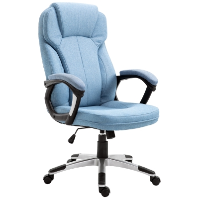Vinsetto Bürostuhl Computerstuhl Drehstuhl höhenverstellbar Wippfunktion mit Kopfstütze und gepolsterte Armlehnen Ergonomisch Hellblau Leinen 66 x 75 x 110–120 cm