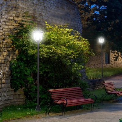 Solarna latarnia ogrodowa LED Outsunny, latarnia, lampa ogrodowa, 30/60 lumenów, stal nierdzewna, kolor czarny Ø26,5 x 177 cm