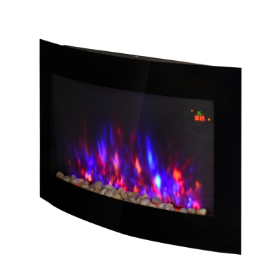HOMCOM Elektrokamin Kamin Kaminofen Elektrischer 2 Leistungsstufen einstellbar 900/1800 W LED 65 x 11 x 52 cm Edelstahl Schwarz