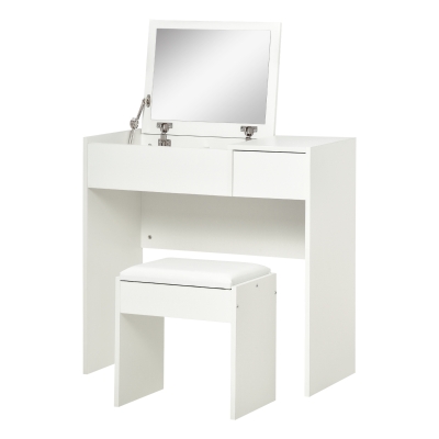 HOMCOM Schminktisch Frisiertisch Kosmetiktisch Klappspiegel mit Hocker Weiß 80 x 40 x 79cm
