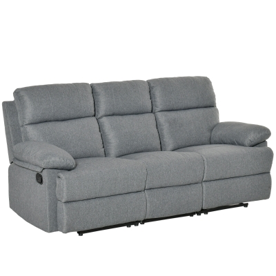 HOMCOM 3-Sitzer Fernsehsofa Relaxsofa Liegefunktion Fernsehcouch TV-Sofa Relaxsessel 180° verstellbar Leinen Dunkelgrau 198 x 86 x 97 cm