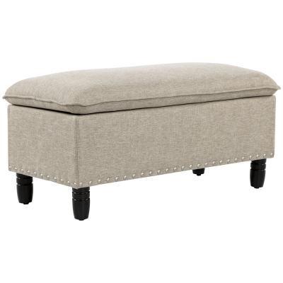 HOMCOM® Polsterbank Sitzbank mit Stauraum Truhenbank Polyester Eukalyptusholz Beige