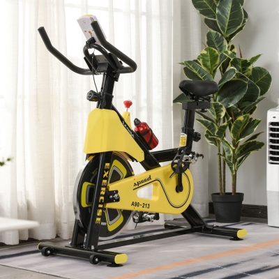 HOMCOM Exercise Bike Belt Drive with Adjustable Resistance Seat Handlebar LCD Display - Yellow