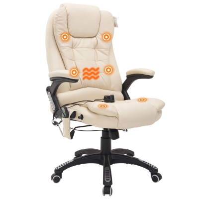 HOMCOM Massagesessel Bürosessel Bürostuhl Chefsessel Gamingsessel 6 Punkt Vibrations Massage mit Wärmefunktion drehbar (Beige)