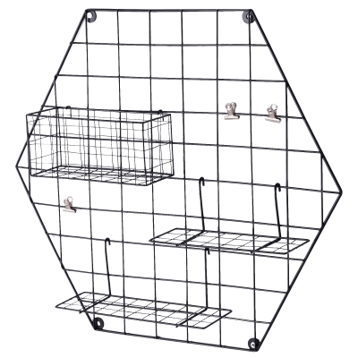 HOMCOM Wandgitter, Fotowand, DIY Dekoration, Bilderregal, Memotafel, Metall, Schwarz, 50 x B44 x T8 cm