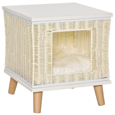 PawHut Rattan Katzenhütte 36 cm x 36 cm x 40 cm