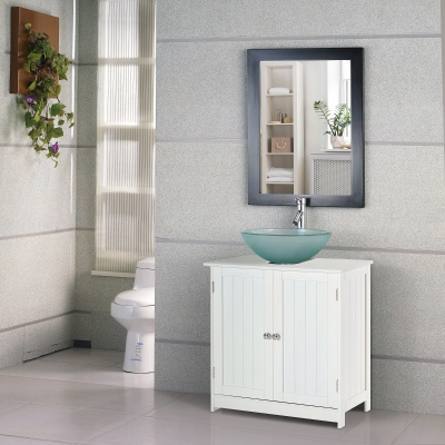 HOMCOM Under Sink Bathroom Storage Cabinet 2 Layers Vanity Unit Wooden - White
