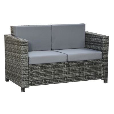 Outsunny Poly-Rattan Sofa mit Kissen 2-Sitzer Garten Loungesofa Metall Polyester Grau 130 x 70 x 80 cm