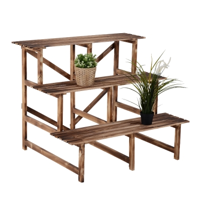 Outsunny Pflanzentreppe, Blumentreppe, Blumenregal, Pflanzregal, Blumenständer, 3 Stufen, Tannenholz, 100 x 80 x 80cm