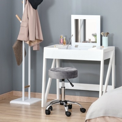HOMCOM krzesło do salonu na kółkach stołek na kółkach z regulacją wysokości obrotowy hoker do salonu aksamitny dotyk pianka chromowana podstawa szary 35 x 35 x 49-61 cm