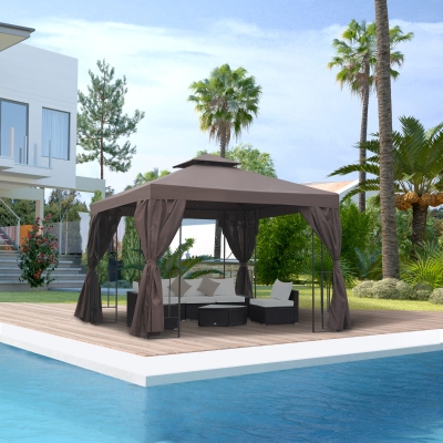 Outsunny 3x3 m Gazebo W/Side Panel-Brown