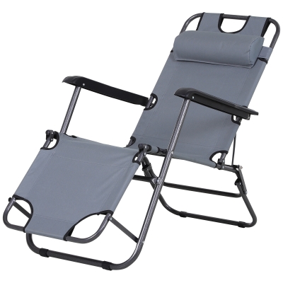 Outsunny Sonnenliege mit Kissen, Klappbare Strandliege, 2-Stufige Gartenliege , 2-in-1 Relaxliege, Metall + Oxfordstoff, Hellgrau 118 x 60 x 80 cm