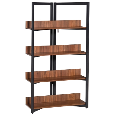 HOMCOM Bücherregal, 4-lagiges Design Wohnzimmerregal, Standregal, Spielzeugregal mit Anti-Kippvorrichtung, Melaminoberfläche, E1-Spanplatte+Stahl, Schwarz+Walnussfarbe, 90 x 39 x 160 cm