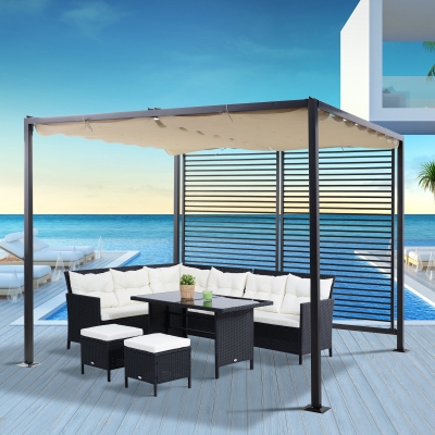 Outsunny® Pavillon Pergola Partyzelt Überdachung Einstellbares Stoffdach Polyester Beige