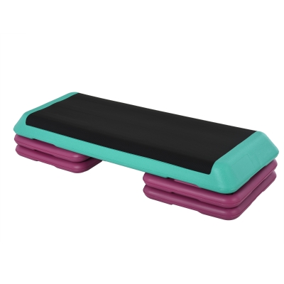HOMCOM Steppbrett Aerobic Fitness Heimtrainer Stepper höhenverstellbar 10cm/15cm/20cm PVC PP Schwarz+Grün+Violett 110 x 40 x 20 cm