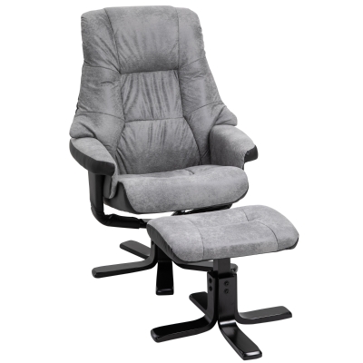 HOMCOM Relaxsessel mit Hocker, Fernsehsessel, Polstersessel, Liegesofa, 360° drehbar, 135° neigbar, Grau, 78 x 82,5 x 109 cm