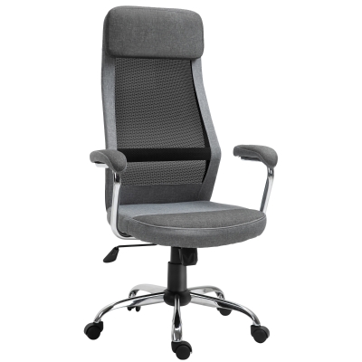 Vinsetto Bürostuhl Computerstuhl ergonomischer Schreibtischstuhl Höhenverstellung und Kopfstütze mit Schaumstoff nordischer Stil hellgrau+schwarz 65 x 60 x 119-129 cm