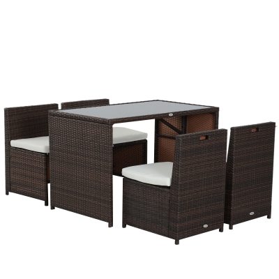 Outsunny Gartenmöbel-Set in Rattanoptik, 5-teilig, Stahl, Braun+Khaki