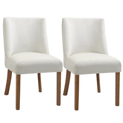 HOMCOM 2er-Set Esszimmerstuhl Küchenstuhl Polsterstuhl mit Rückenlehne Polstersessel Samt-Touch Sessel Holzbeine Cremeweiß 49x60x90 cm