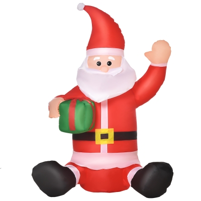 HOMCOM Selbstaufblasbarer Weihnachtsmann Weihnachtsdekoration LED mit Geschenk Gebläse Rot L70 x B50 x H120 cm