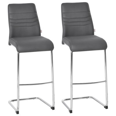 HOMCOM 2er-Set Barhocker Bistrostuhl Küchenhocker Metallhocker mit Rückenlehne Grau Kunstleder Stahl Schaumstoff 40x51x110 cm