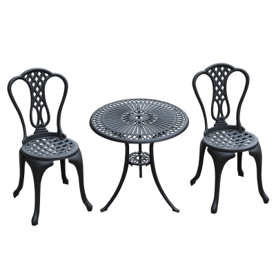 Outsunny 3 Pc Cast Aluminium Bistro Set-Black