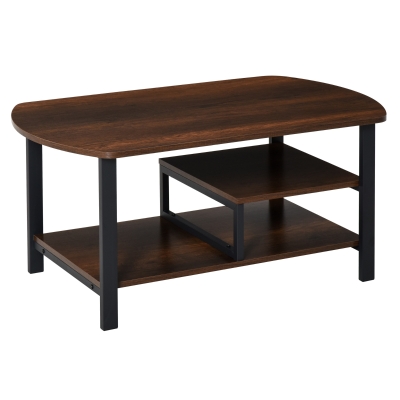 HOMCOM Couchtisch, Wohnzimmertisch Kaffeetisch mit Ablageflächen für Büro, Wohnzimmer, Schlafzimmer, industrieller Stil, E1 Spanplatte, Stahl, Braun, 100L x 60B x 46H cm