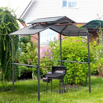 Outsunny Pawilon grillowy z dachem ognioodpornym 2,5 x 1,5 m wiata grillowa z 2 półkami stal PC