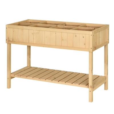 Outsunny Pflanztisch Hochbeet Pflanztisch Blumenkasten Anzuchttisch 6 Fächer mit Abfluss Ablage Tanne Massivholz Natur 120 x 60 x 81 cm