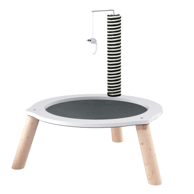 Pawhut Katzenbett, Katzen Bettchen Gross, Katzenfangpfosten und Spielzeug-Maus, MDF, Tannenholz, Oxford-Tuch, Sisal, Weiß+Grau+Natur, 56x56x62,5 cm