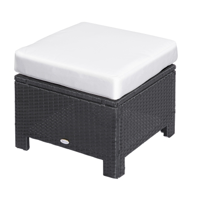 Outsunny Rattan Hocker mit Kissen Schwarz 50 x 50 x 35 cm