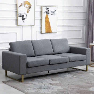 HOMCOM® SOFA 3-OSOBOWA TAPICEROWANA MEBLE DO SIEDZENIA PODŁOKIETNIKI LEN ciemnozielona 200 x 82 x 78 cm