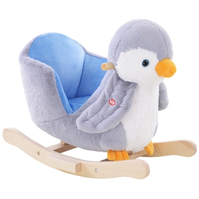 HOMCOM Schaukelstuhl Schaukelpinguin Schaukelpferd mit Musik Haltegriffe Plüsch 60 x 33 x 50 cm