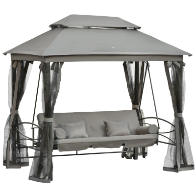 Outsunny Hollywoodschaukel Gartenschaukel Schaukel mit Seitenwänden 3-Sitzer Dunkelgrau 256 x 172 x 248 cm