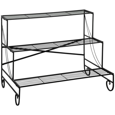 Outsunny Blumenregal aus Metall 3 Stufen Schwarz 95 x 63 x 72 cm