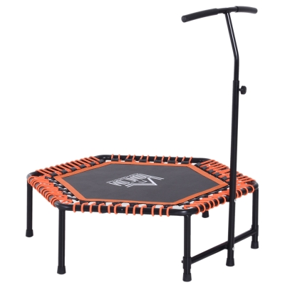 HOMCOM 48” Mini Trampoline Rebounder Indoor Outdoor Mini Jumper with Adjustable Handle Hexagonal Orange