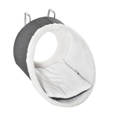 PawHut Katzen Hängehöhle für Heizkörper Fensterplatz Katzenhöhle Katzenbett Haken verstellbar hängendes Design Dunkelgrau+Weiß Metall Leinentouch Flanell 48 x 35 x 35 cm