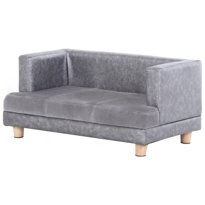 PawHut Hundesofa, Haustiersofa, Hundebett, Hundematte, Kunstleder, Kurzplüsch, Grau, 68 x 41 x 32 cm