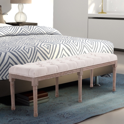 HOMCOM® ŁAWKA TAPICEROWANA RETRO GUZIKI WŁÓKNO LNIANE+DREWNO beżowy