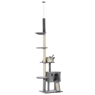 PawHut Kratzbaum mit 5 Ebenen Grau Natur 60 cm x 40 cm x 280 cm