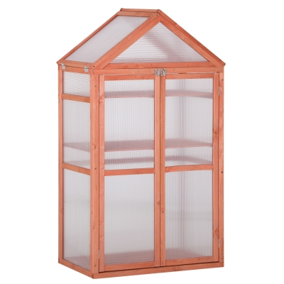 Outsunny Wooden Cold Frame Greenhouse for Plants PC Board Outdoor 80 x 47 x 138cm Orange