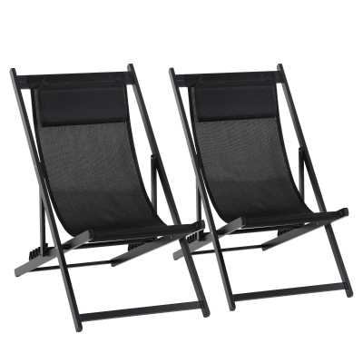 Outsunny Zweiteiliges Klappstuhl-Set Klappbarer Gartenstuhl Alu Schwarz