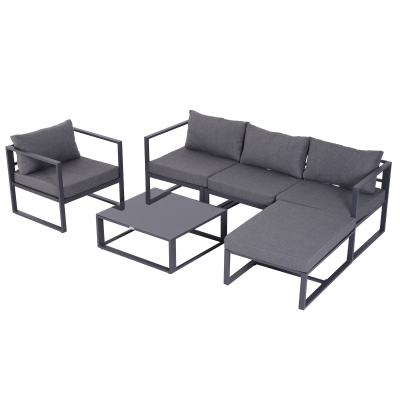 Outsunny® 6-tlg. Gartengarnitur Gartensofaset Sitzgruppe Gartenmöbel Alu Grau mit Kissen für 4–5 Personen