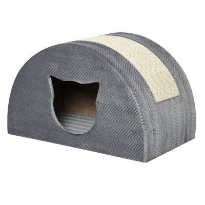 PawHut Katzenhöhle mit Kraztbrett Katzenbett Kratzhaus Katzenhaus Katzenwohnung Sisal Grau 48,5 x 30 x 30 cm