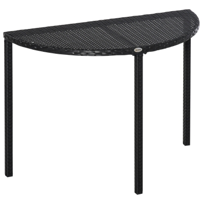 Outsunny Balkontisch Garten Beistelltisch Tisch Gartenmöbel halbrund Polyrattan + Metall Schwarz 100 x 50 x 74 cm