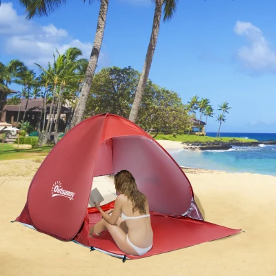 Outsunny 2-3 Person Pop up Beach Tent Hiking UV Protection Patio Sun Shade Shelter (Red)