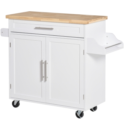 HOMCOM Küchenwagen rollbar Servierwagen Küchentrolley mit höhenverstellbaren Einlegeböden für Küche Wohnzimmer Esszimmer Gummiholz MDF Weiß 109 x 40 x 89 cm