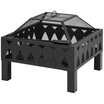 Brasero boule de feu grille couvercle tisonnier métal noir