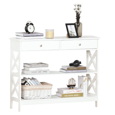 HOMCOM® Konsolentisch mit Schublade und 2-Regale MDF Weiß X-Rahmen Eingangsbereich